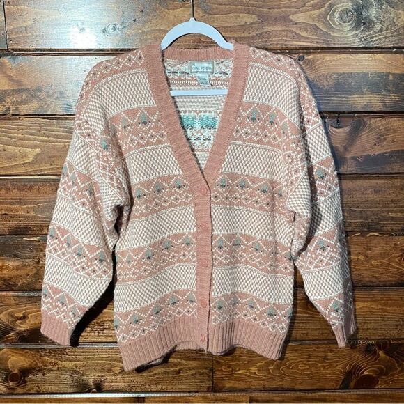 Vintage 1980's Gina Peters Knitted Geometric Pattern Cardigan Sweater Women's M - Picture 12 of 12